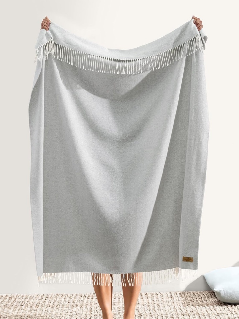 Gray Italian Herringbone  Fringe Throw Blanket Lands Downunder ITALY 51" x 63"